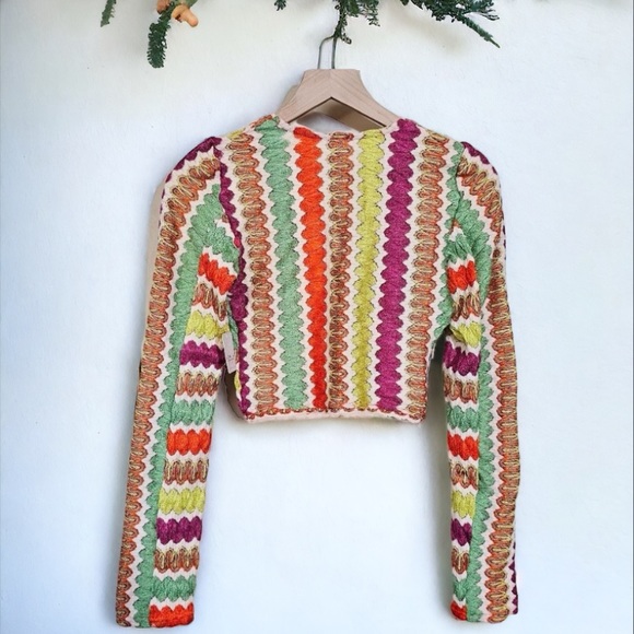 Free People Twist & Shout Long Sleeve Crop Top In Pop Combo NWOT Size XL - Picture 4 of 12